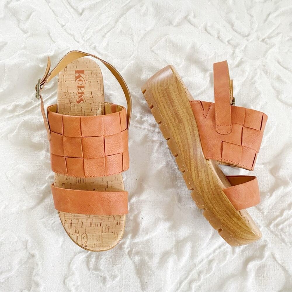 Kork-Ease Women's Woven Leather Wedge Sandals in Peachy Tan - Picture 3 of 6